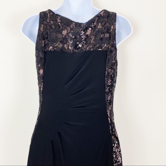 LRL LAUREN RALPH LAUREN Evening Gown Black Sequin Nude Lining Slimming Pleats 4 - Picture 4 of 9